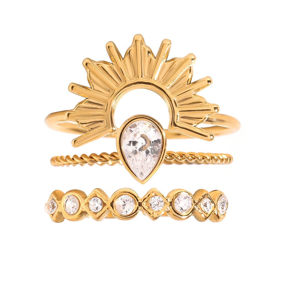 Conjunto de anillos de mujer de acero inoxidable color dorado con diseño de gota de estilo Ins de 1 pieza Imagen10