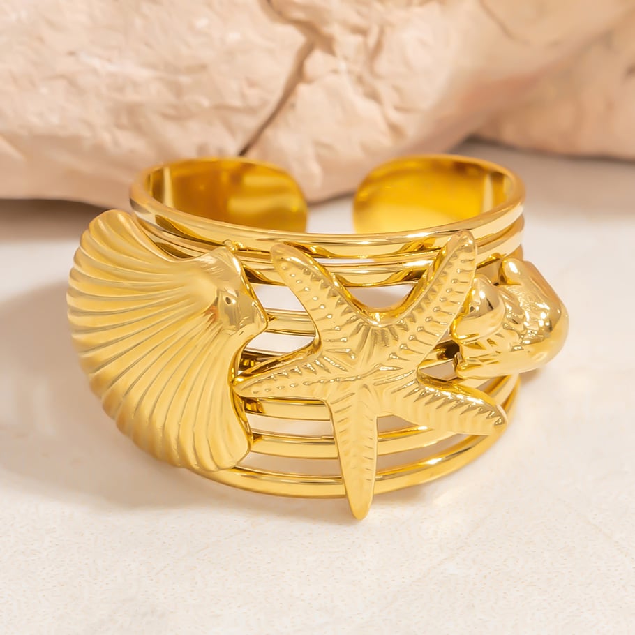 1 Stück Romantische Serie Urlaubsschildkröte Edelstahl Goldfarben Damen Verstellbare Ringe Bild4