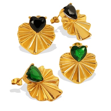 1 Pair Classic Series Retro Heart Stainless Steel 18K Gold Plated Zircon Women Stud Earrings h5 Picture4