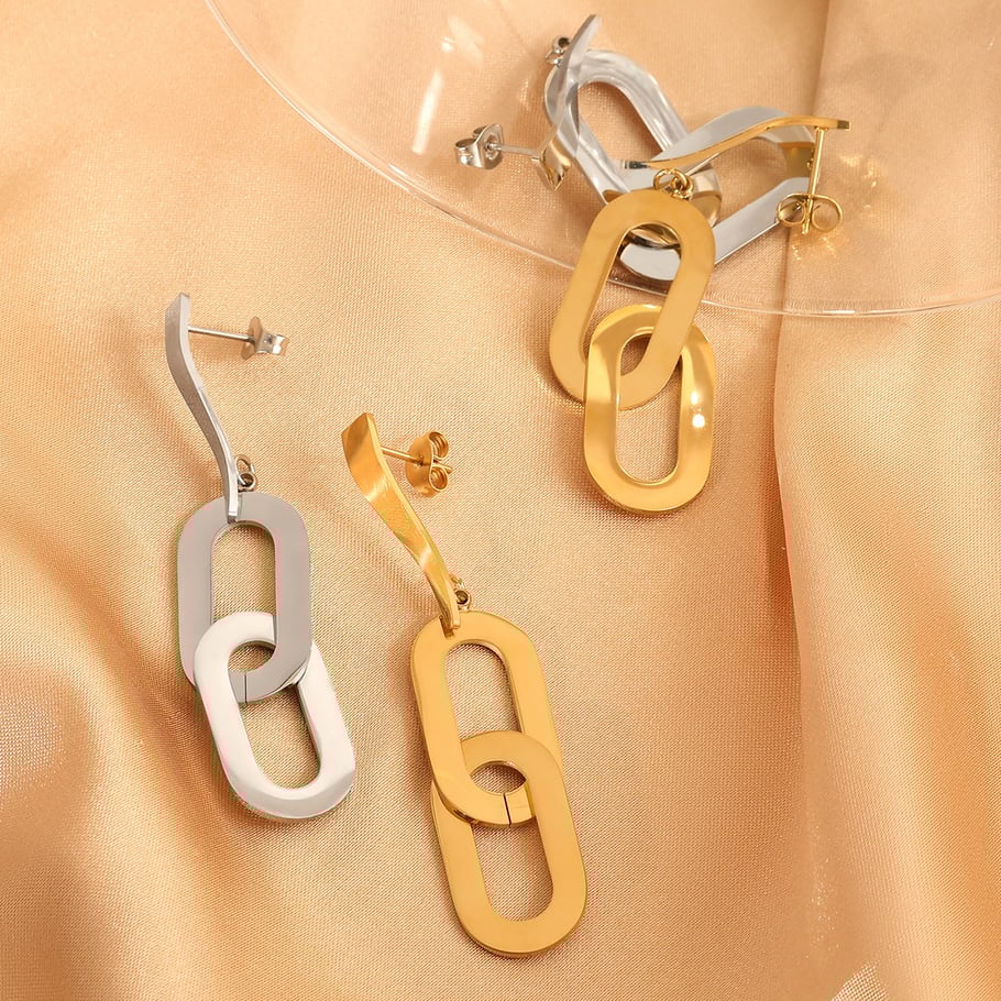 1 Pair Versatile Series Simple Oval Shape Titanium Steel Gold Color Women's Drop Earrings Picture6