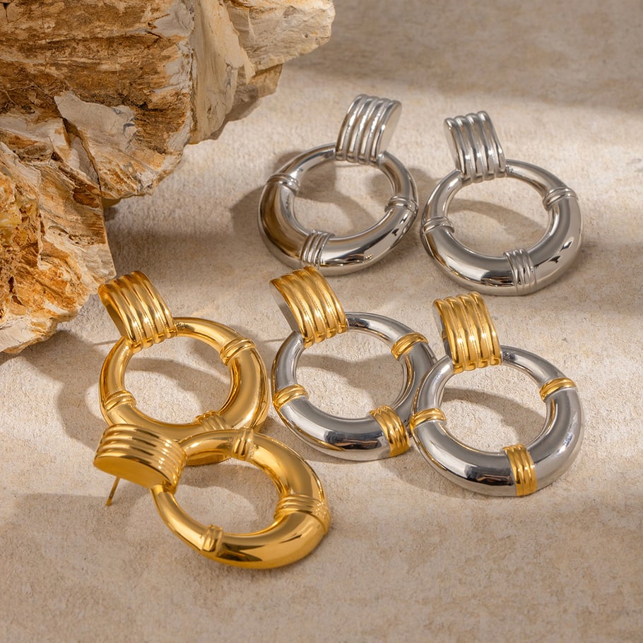 1 Pair Simple Series Retro Geometric Stainless Steel 18K Gold Plated Women Drop Earrings Picture4