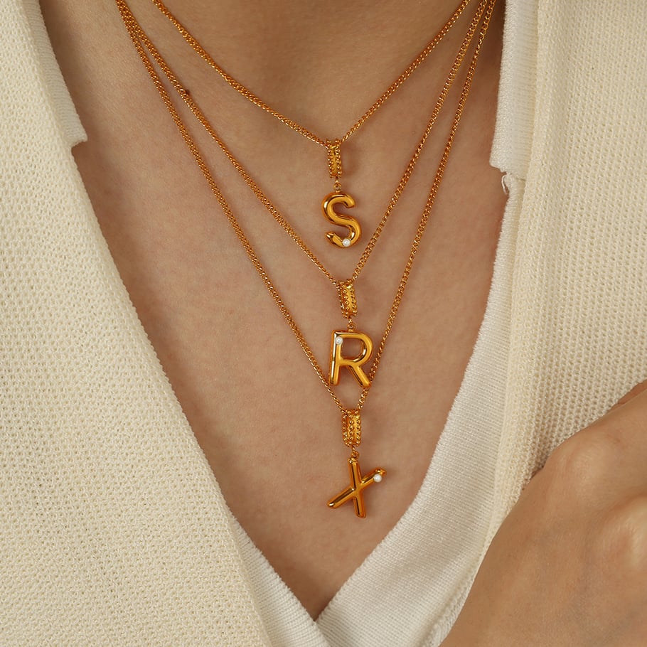 1 Piece Simple Series Casual Letter Stainless Steel 18K Gold Plated Glass Women Pendant Necklaces Picture6