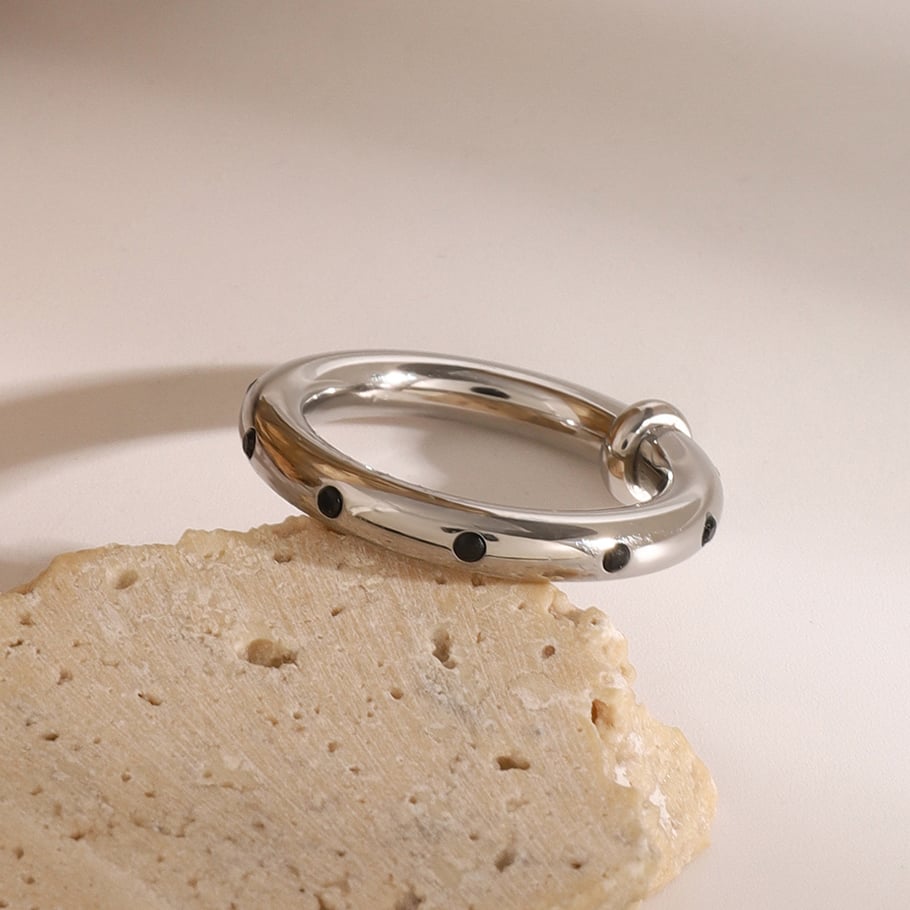 1 Pair Simple Series Simple Geometric Stainless Steel Rhinestone Women Single Rings Picture5