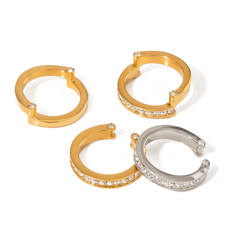 1 Paar Simple Series Ins Style Geometrischer Edelstahl 18 Karat vergoldet Strass Verstellbare Damenringe Bild6