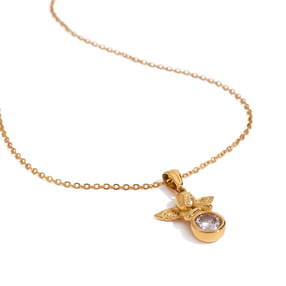 1 Piece Romantic Series Retro Angel Shape Stainless Steel Gold Color Women's Pendant Necklaces Picture6