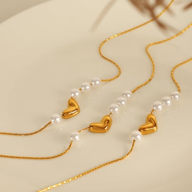 1 Piece Simple Series Simple Heart Stainless Steel 18K Gold Plated Artificial Pearl Women Pendant Necklaces h5 Picture4