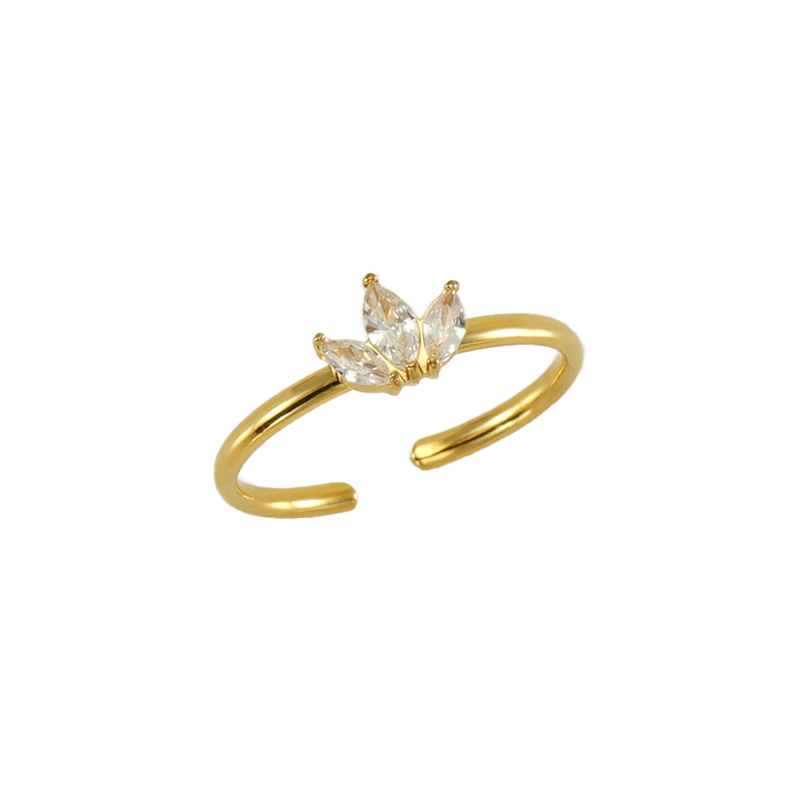1 Paar grenzüberschreitender Ahornblattring aus Edelstahl mit eingelegtem Zirkonia für Damen, modischer und vielseitiger leichter Luxusring aus Titanstahl für Damen, verstellbarer Ring Bild6