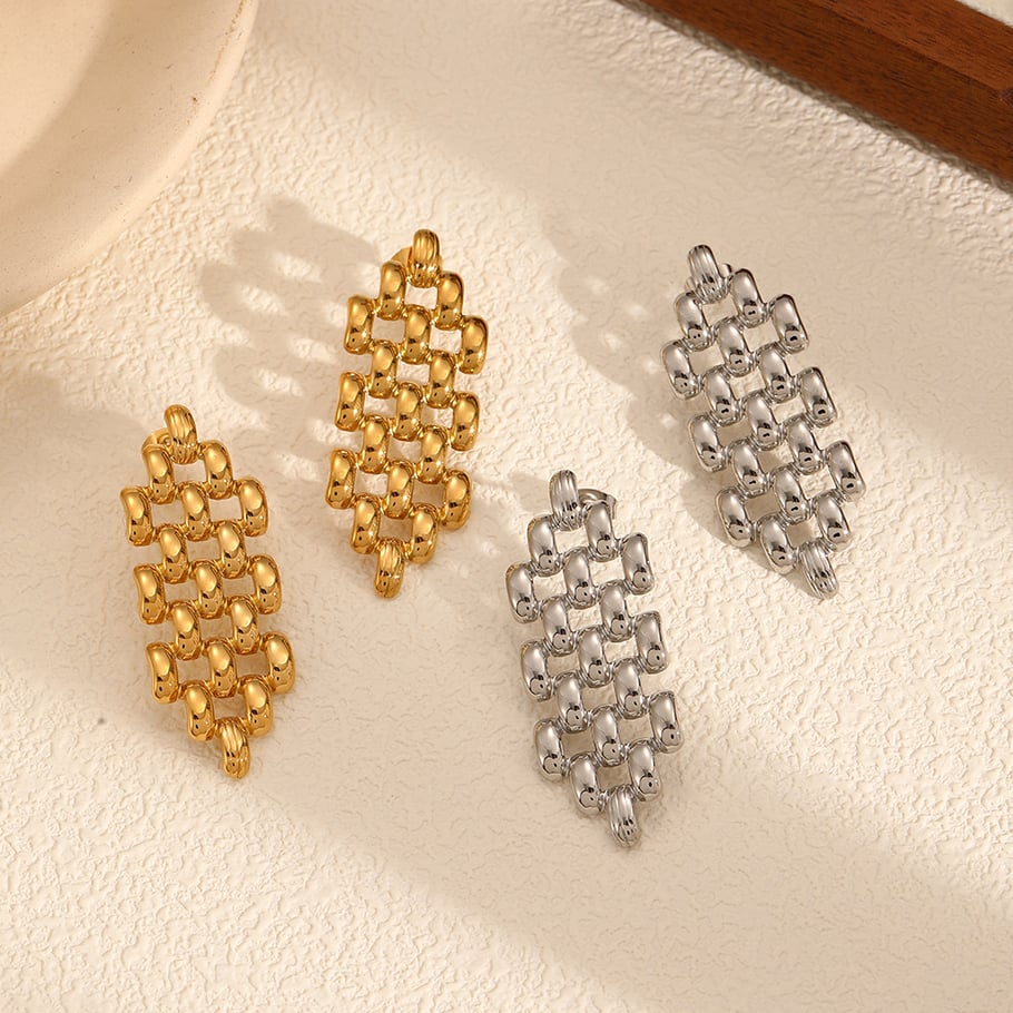1 Pair Simple Series Rectangular Patchwork Stainless Steel Gold Color Women's Stud Earrings Picture3