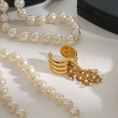 1 Piece Classic Series Designsble Tassel Stainless Steel Gold Color Women's Single Rings h5 Picture6