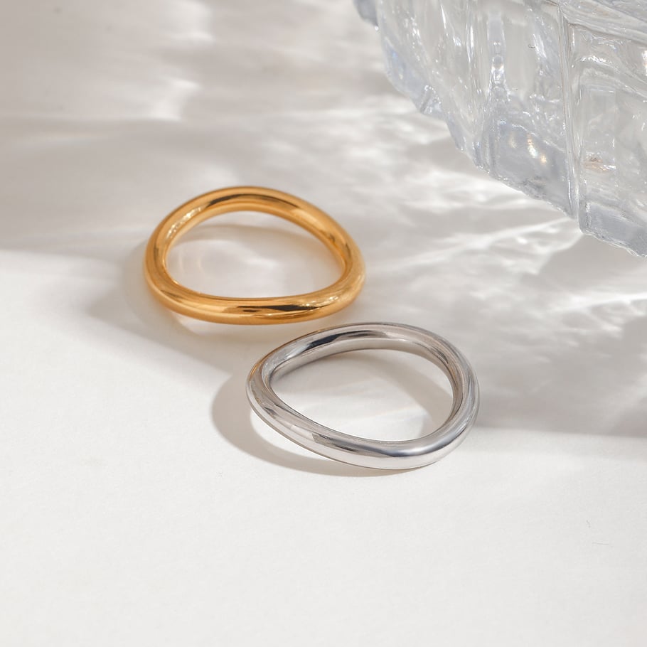 Anillos individuales para mujer de acero inoxidable color dorado, serie simple, estilo Ins, 1 pieza Imagen7