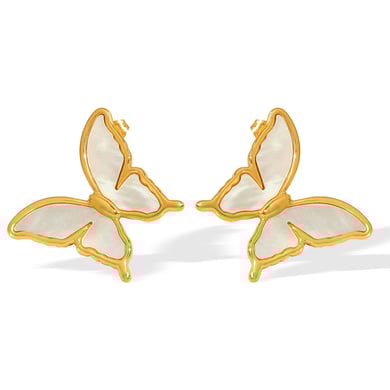 1 Pair Romantic Series Natural Butterfly Titanium Steel 18K Gold Color Plated Shell Women's Stud Earrings h5 Picture6