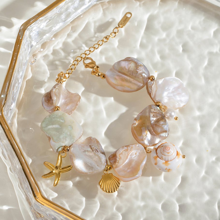 1 Piece Simple Series Vacation Turtle Stainless Steel 18K Gold Plated Pearl Women Beaded Bracelets Picture5