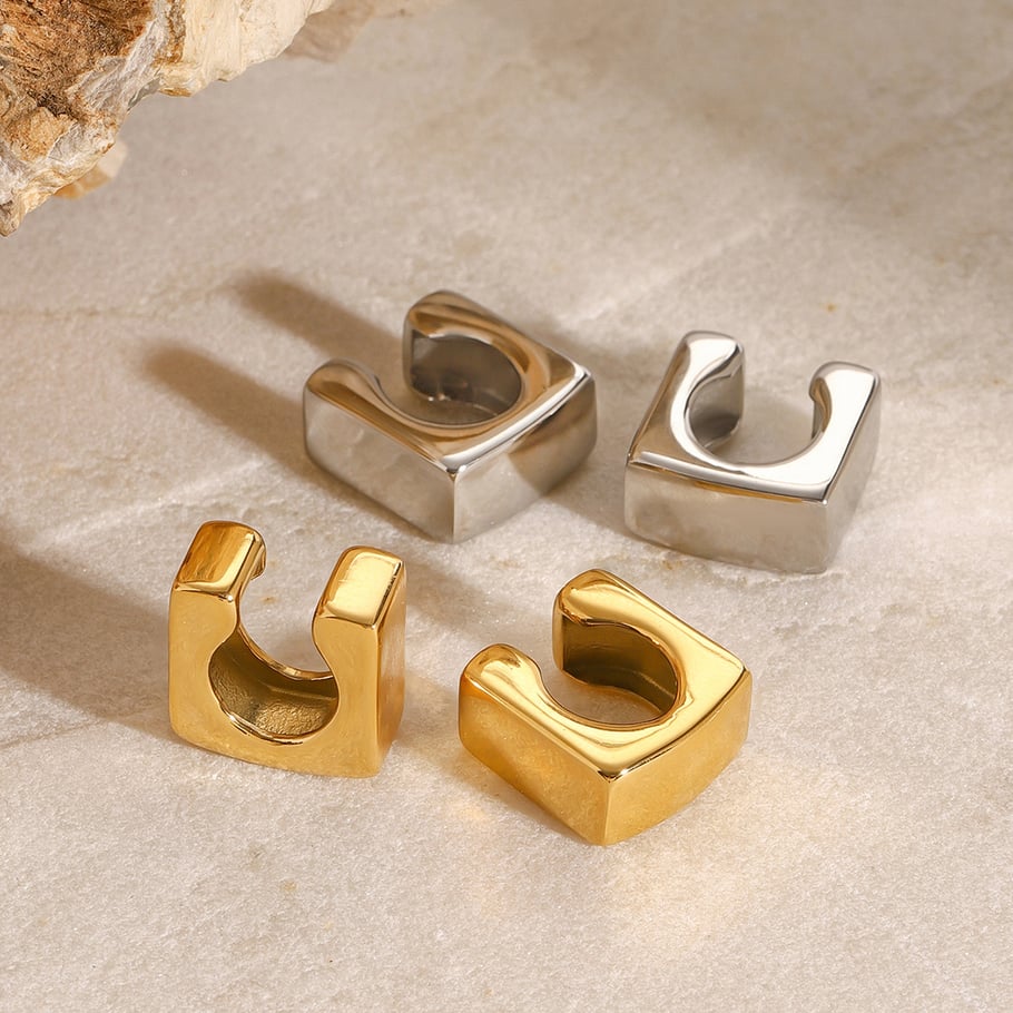 1 Paar Simple Series Casual Geometric Edelstahl 18 Karat vergoldet Damen Clip-on Ohrringe Bild3
