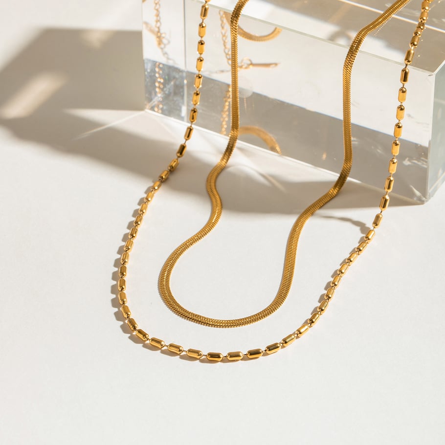 1 Stück Simple Series Simple Line Edelstahl 18 Karat vergoldet Damen-Mehrfachketten Bild4