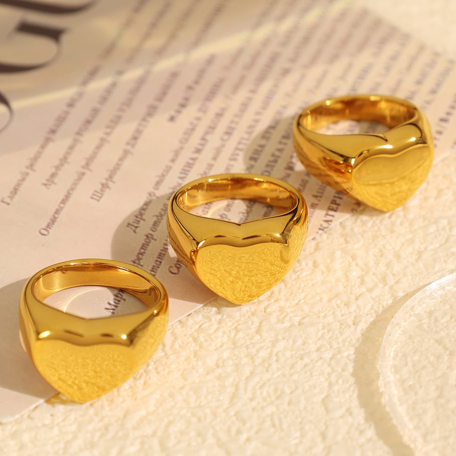 1 Pair Simple Series Simple Heart Stainless Steel 18K Gold Plated Women Single Rings Picture4