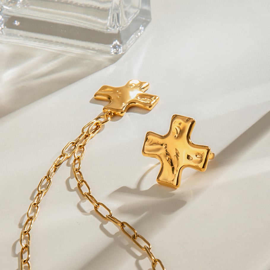 1 Pair Simple Series Retro Cross Stainless Steel 18K Gold Plated Women Adjustable Rings Picture4