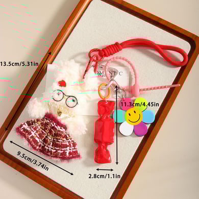 1 Piece Romantic Series Cute Plaid Dress Rabbit Fluffy Doll Rayon Women's Bag Charms h5 Picture7