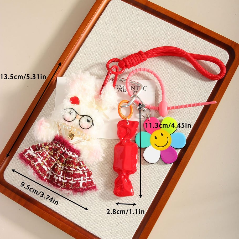 1 Piece Romantic Series Cute Plaid Dress Rabbit Fluffy Doll Rayon Women's Bag Charms Picture7