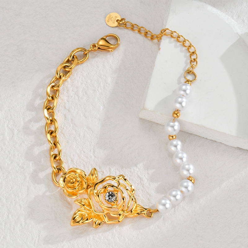 Bracelet à breloques pour femme, série luxueuse, simple fleur, en acier inoxydable plaqué or 18 carats Image2