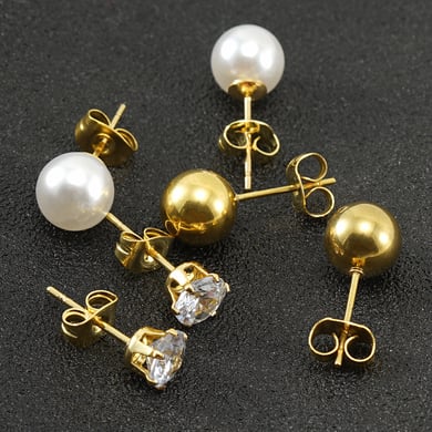 1 Paar Simple Series Einfache, einfarbige Ohrstecker aus Edelstahl mit 18 Karat Goldbeschichtung und Kunstperlen für Damen h5 Bild4