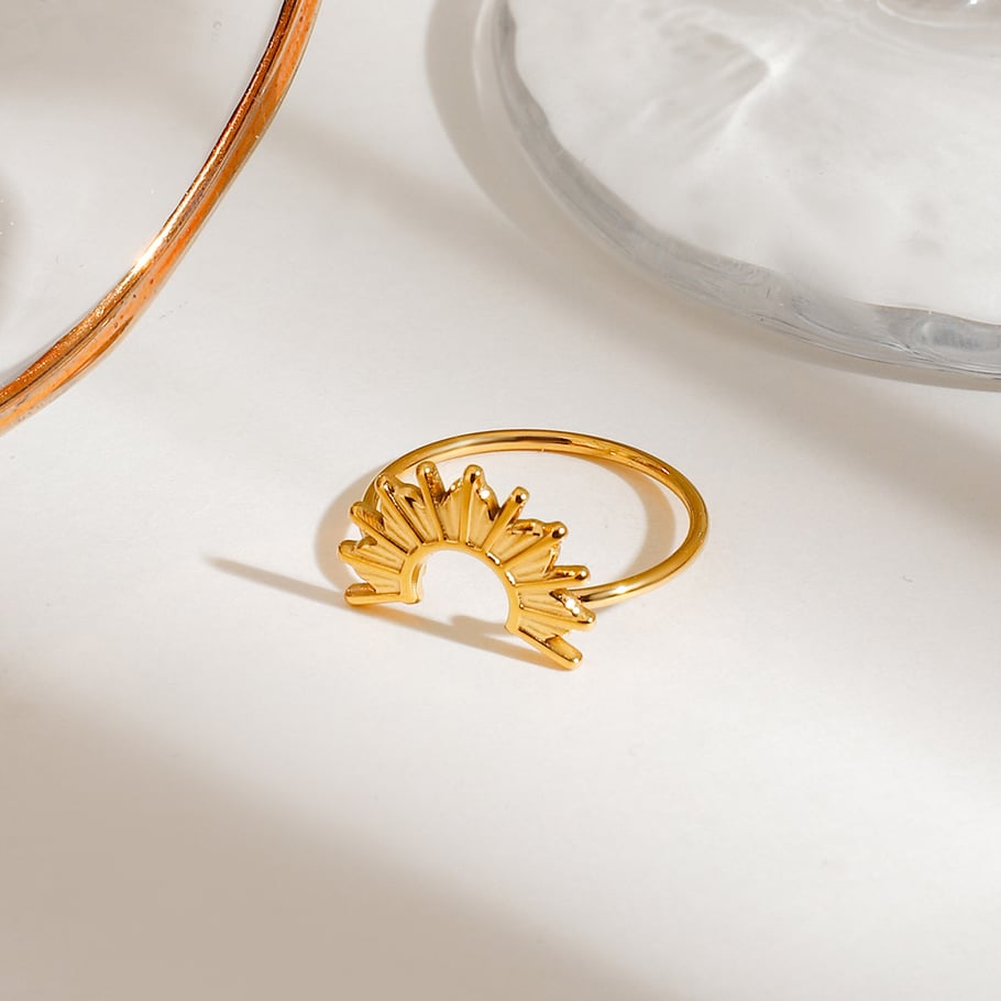 Conjunto de anillos de mujer de acero inoxidable color dorado con diseño de gota de estilo Ins de 1 pieza Imagen7