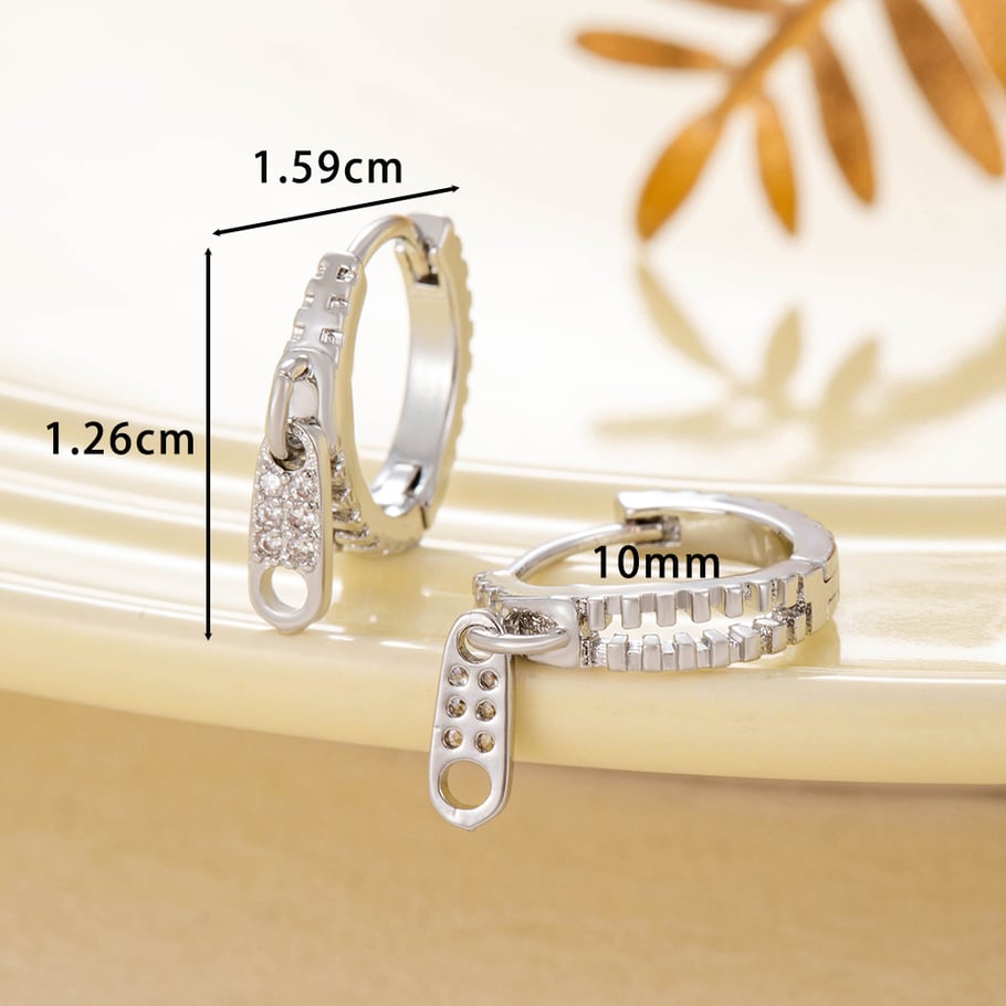 1 Piece Designable Series Simple Zipper Shape Copper Zircon Women's Hoop Earrings h5Picture3