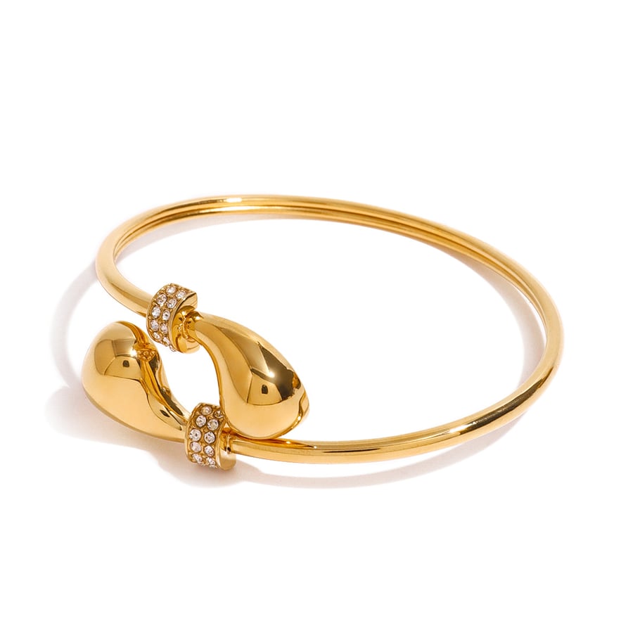 1 Piece Simple Series Simple Droplet Stainless Steel 18K Gold Plated Rhinestone Women Bangles Picture8