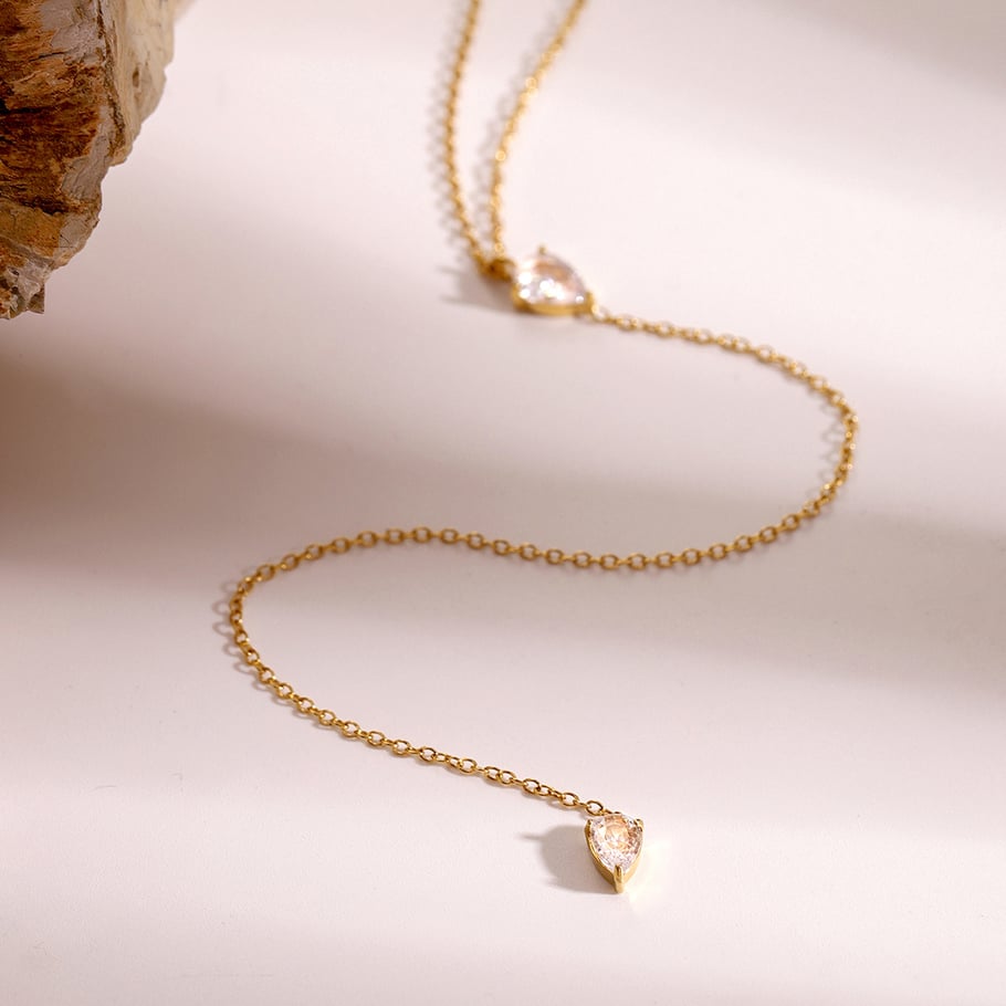 1 Piece Simple Series Simple Droplet Stainless Steel 18K Gold Plated Rhinestone Women Pendant necklaces Picture5