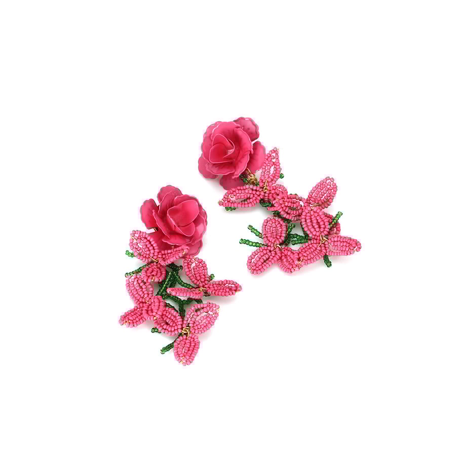 1 Pair Exaggerated Bead Tassel Floral Drop Earrings Picture6