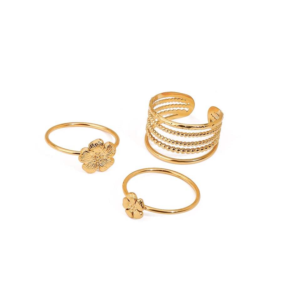 1 pezzo di lusso serie Ins stile fiore in acciaio inossidabile color oro anello da donna set Immagine10