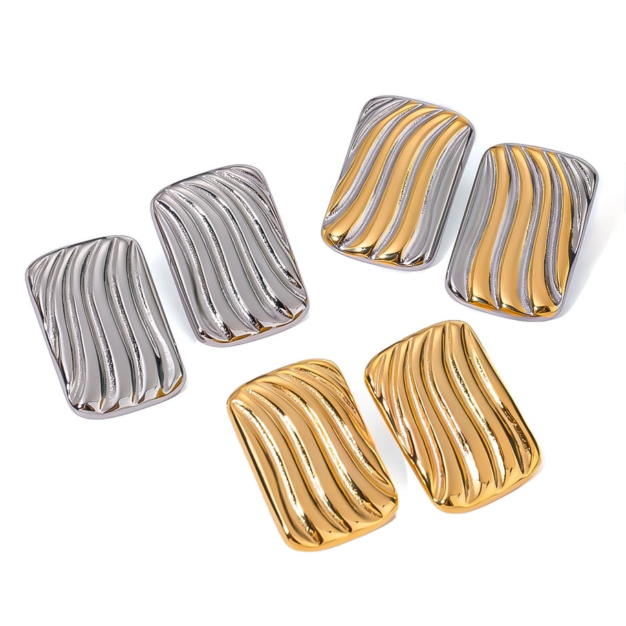 1 paire de boucles d&#39;oreilles à tige en acier inoxydable plaqué or 18 carats pour femme, style bande simple Image5