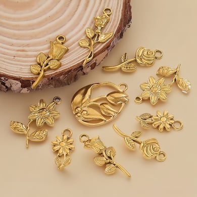 1 par de colgantes de acero inoxidable chapados en oro de 18 quilates con diseño de flores románticas para mujer h5 Imagen4