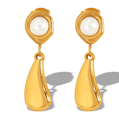 1 Pair Small design simple temperament earrings pearl electroplating 18k metal water drop earrings earrings female French retro women's pendant earrings h5 Picture7