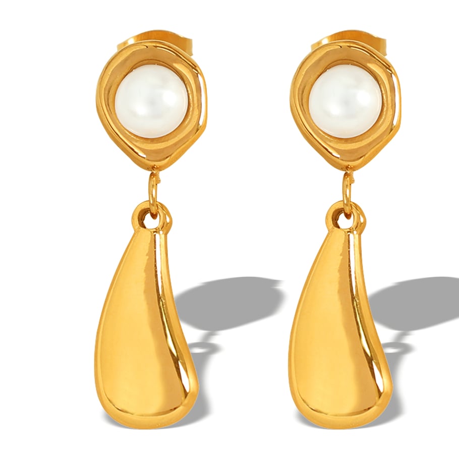 1 Pair Small design simple temperament earrings pearl electroplating 18k metal water drop earrings earrings female French retro women's pendant earrings Picture7