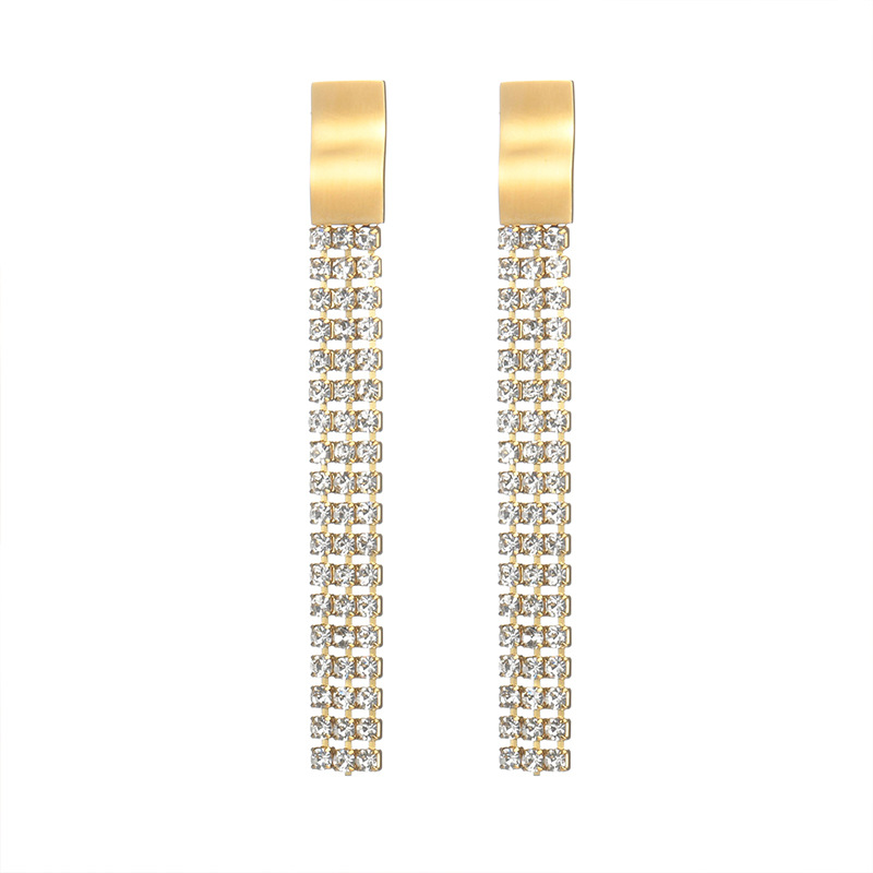 1 paire de boucles d&#39;oreilles à tige rétro en acier inoxydable plaqué or 18 carats avec pampilles et zircons pour femme Image4