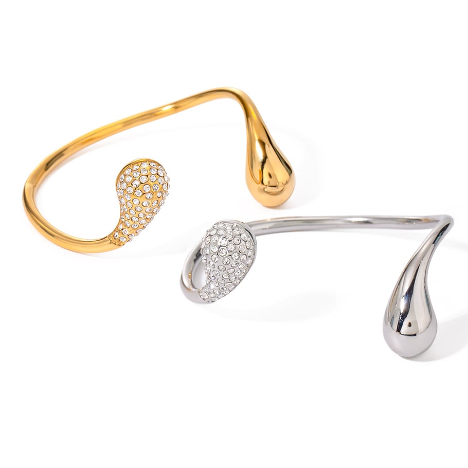 1 Piece Luxurious Simple Style Droplet Shape Stainless Steel 18k Gold Inlay Rhinestones Women's Bangles Picture6