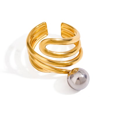 1 Piece Vogue Series Wave Line Solid Stainless Steel Gold and Silver Color Women's Single Rings h5 Picture5
