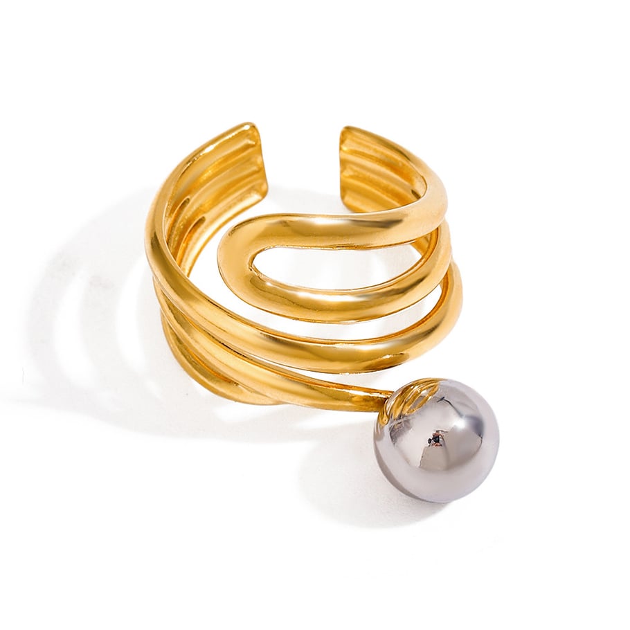 1 Piece Vogue Series Wave Line Solid Stainless Steel Gold and Silver Color Women's Single Rings Picture5