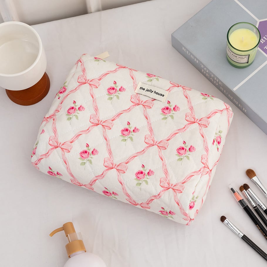 1 Piece Luxurious Floral Portable Large Capacity Beauty Case With Random Printing Design Women's Pink Cosmetic Bags Picture6