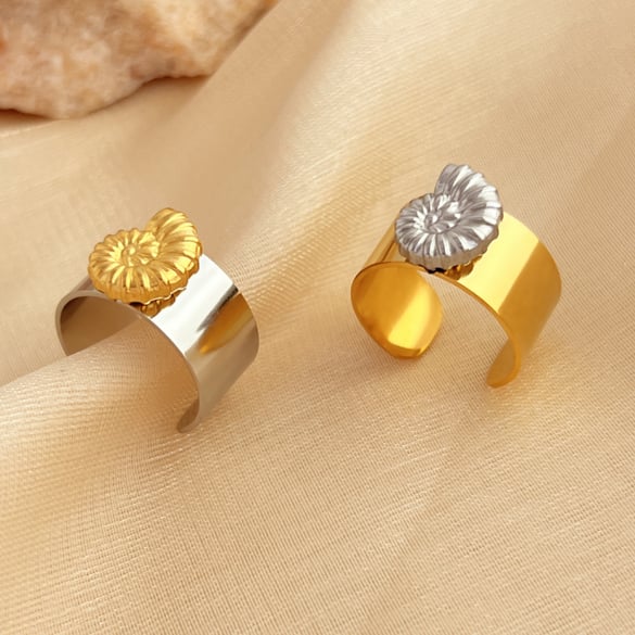 1 Piece Trendy Series Beach Shell Stainless Steel Gold & Silver Color Women's Adjustable Rings 2