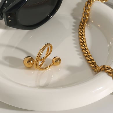 Anillos individuales de acero inoxidable dorados para mujer, serie simple, línea Europa y América, 1 pieza h5 Imagen5