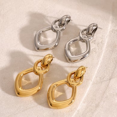 1 Pair Simple Series Simple Geometric Stainless Steel 18K Gold Plated Women Drop Earrings h5 Picture3