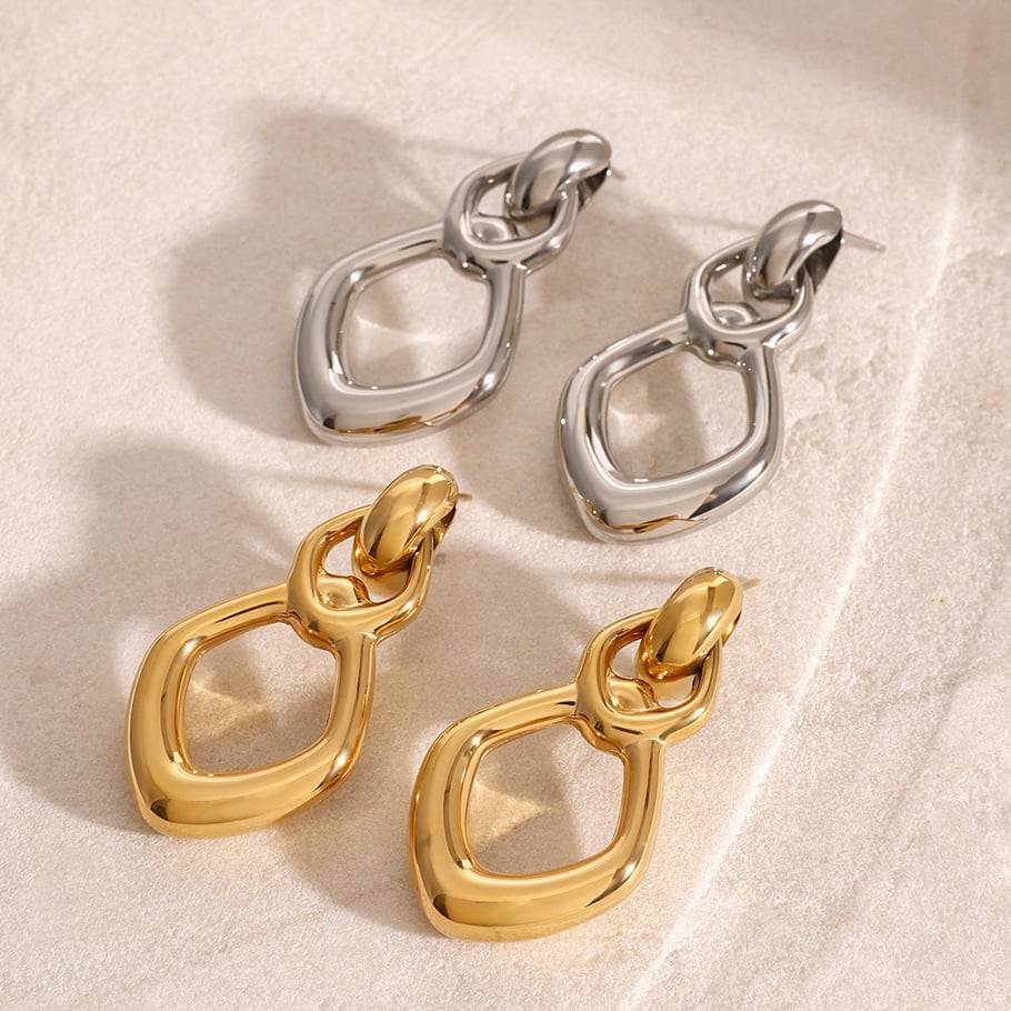 1 Pair Simple Series Simple Geometric Stainless Steel 18K Gold Plated Women Drop Earrings Picture3