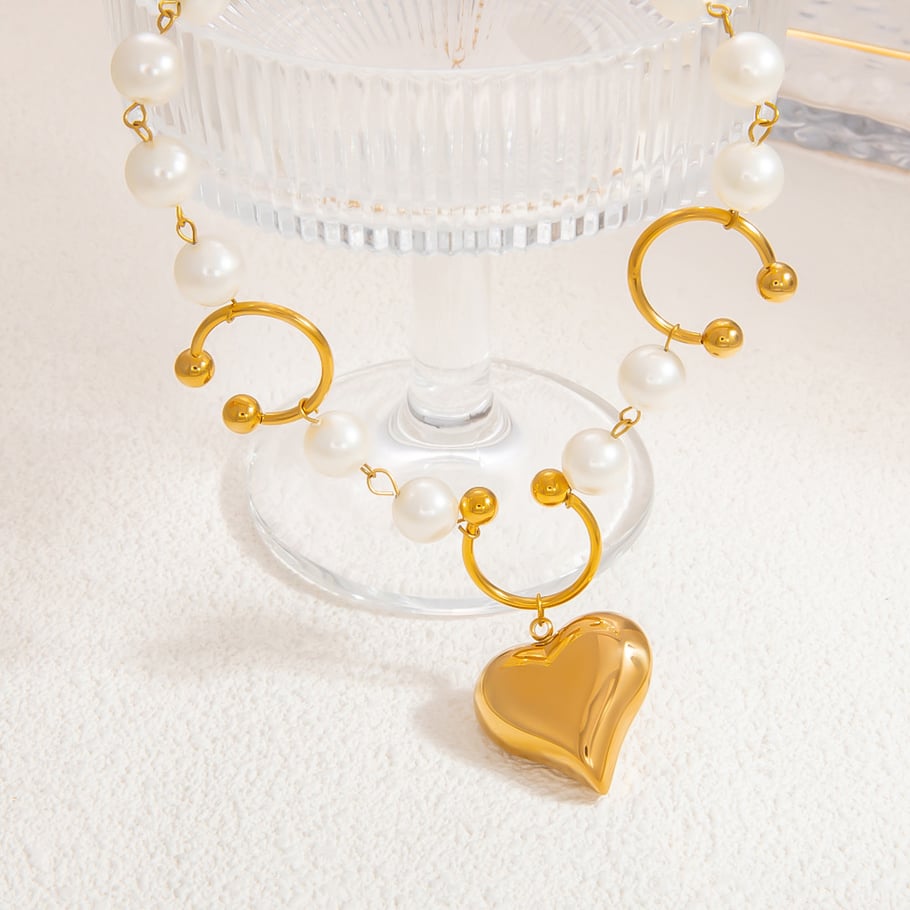 1 Piece Luxurious Series Sweet Heart Stainless Steel 18K Gold Color Plated Artificial Pearl Women's Pendant Necklaces Picture5