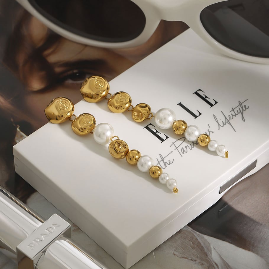 1 Pair Luxurious Series Retro Beads Stainless Steel Gold Color Women's Drop Earrings Picture5