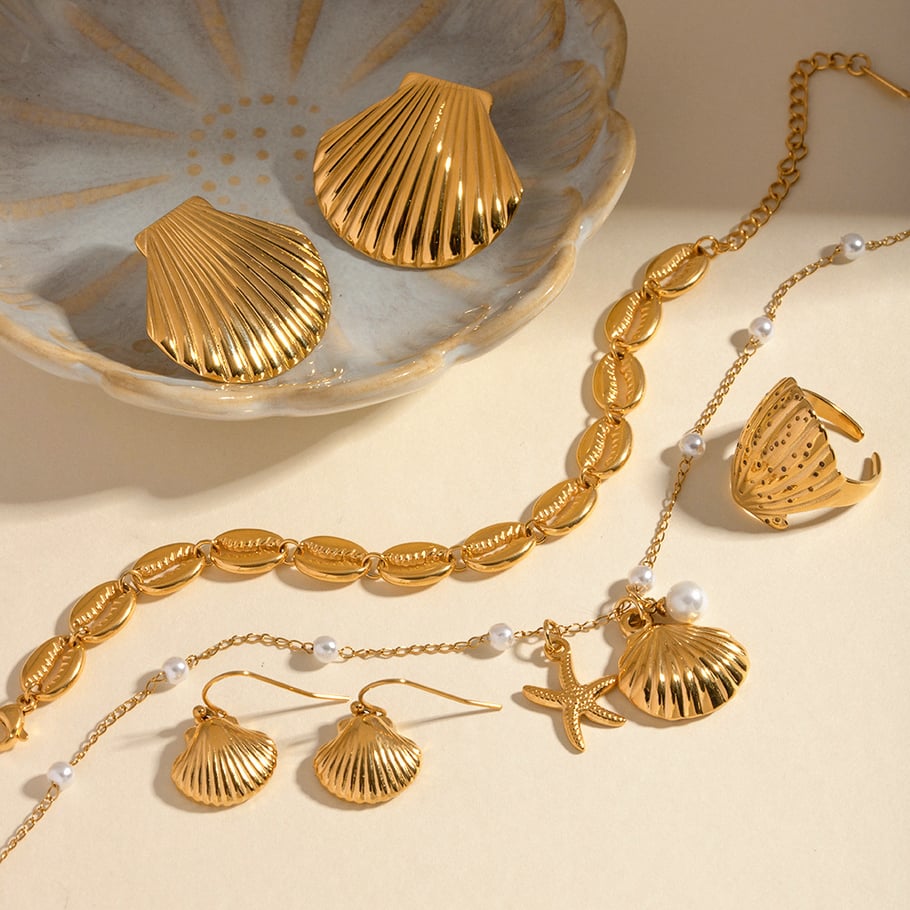 European and American new marine element series jewelry for women, high-end luxury niche titanium steel earrings and necklace accessories wholesale Picture3