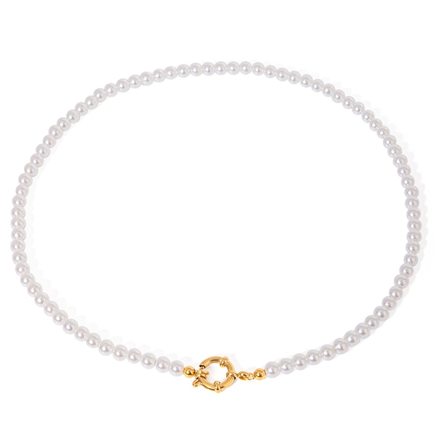 1 Stück Klassische Serie Elegante Perlen Edelstahl 18K vergoldet Frauen Perlen Halsketten Bild6