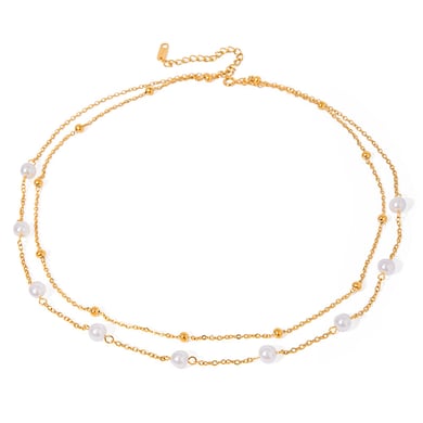1 Piece Luxurious Series Elegant Beads Stainless Steel 18K Gold Plated Women Layered Necklaces h5 Picture6
