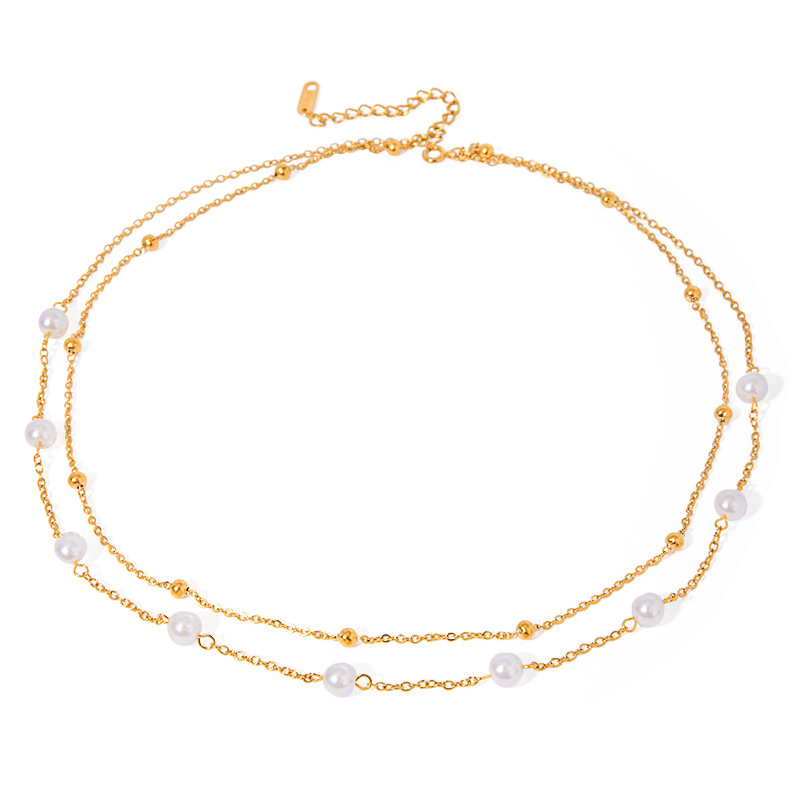 1 Piece Luxurious Series Elegant Beads Stainless Steel 18K Gold Plated Women Layered Necklaces Picture6