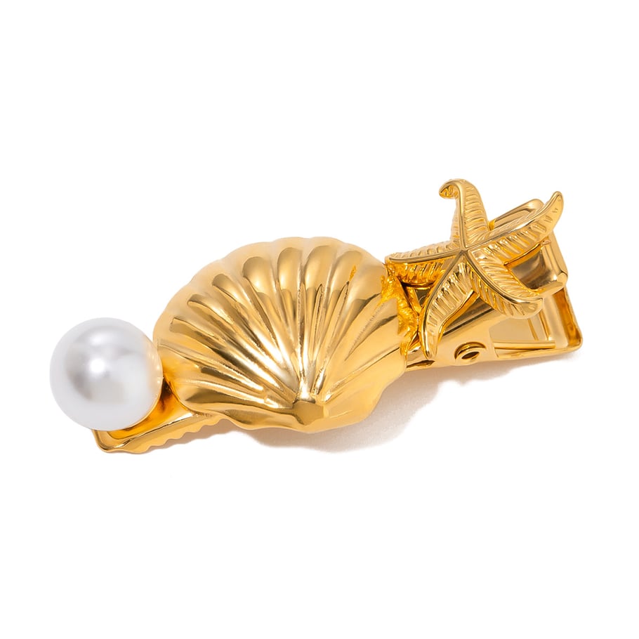 1 Pair Simple Series ins style Turtle Stainless Steel 18K Gold Plated Artificial Pearl Women Hair Clips Picture6